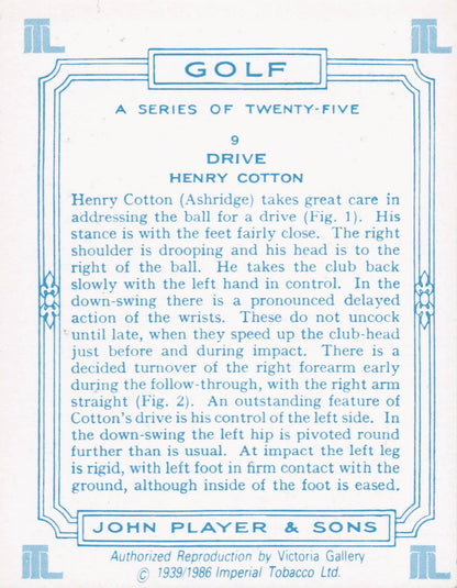 Henry Cotton Golfer Driving Golf Shot Players Photo Cigarette Card