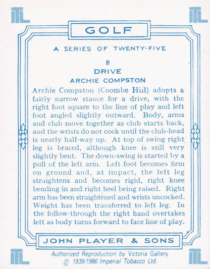 Archie Compston Golfer Driving Golf Guide Players Photo Cigarette Card