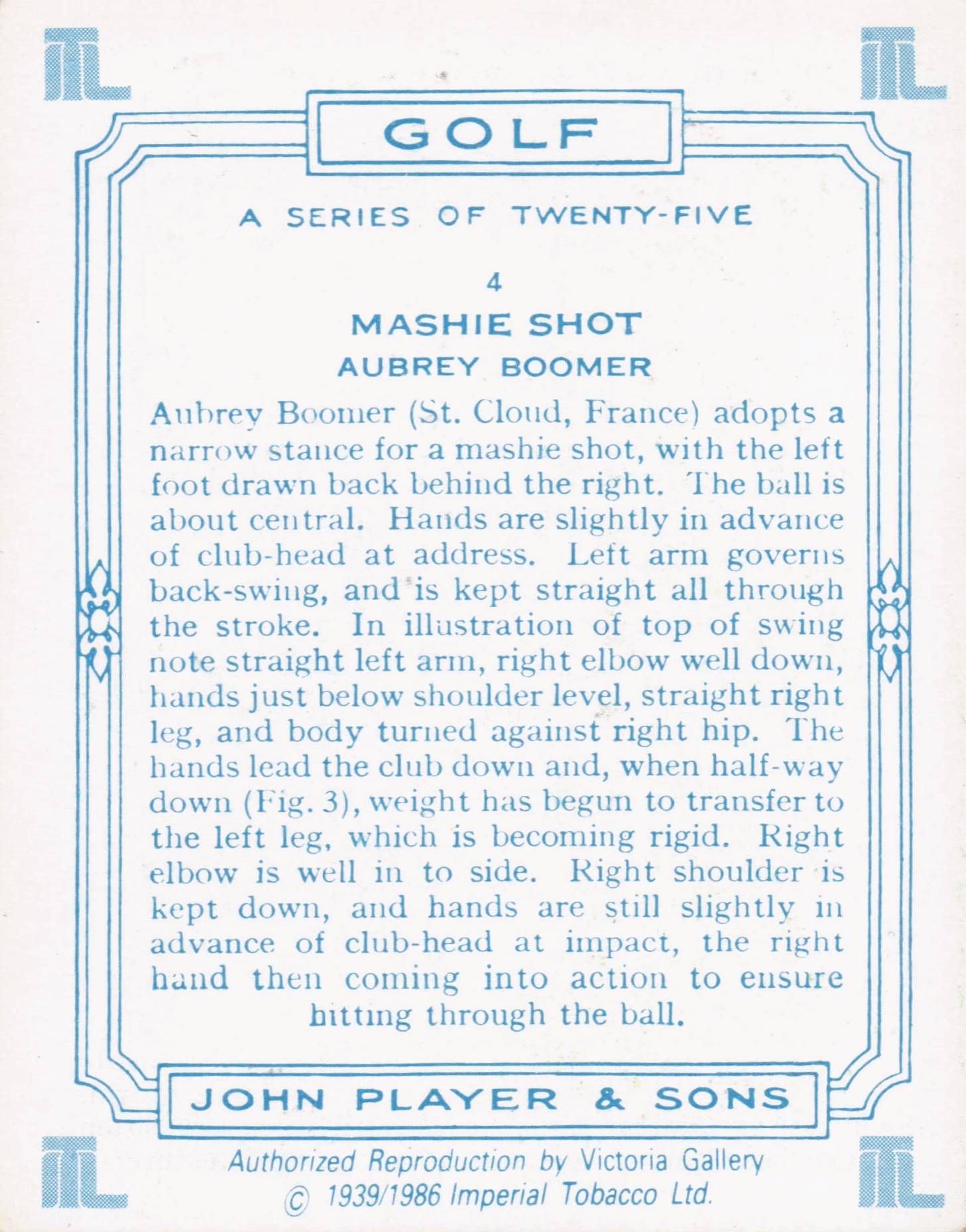 Aubrey Boomer Golfer Driving Golf Guide Players Photo Cigarette Card