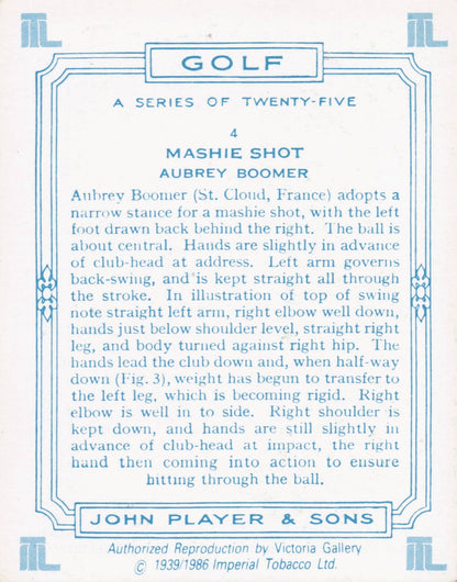 Aubrey Boomer Golfer Driving Golf Guide Players Photo Cigarette Card