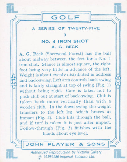 AG Beck Golfer Driving Golf Guide Players Photo Cigarette Card