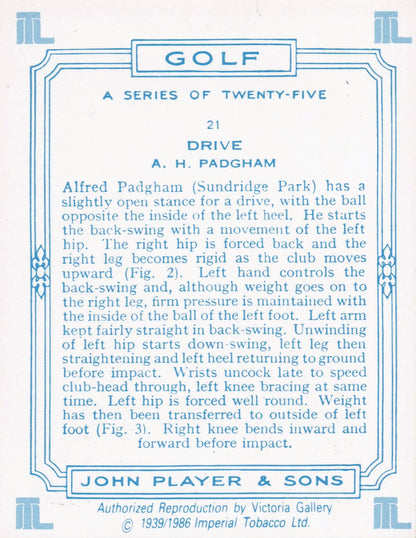 AH Padgham Golfer Driving Golf Guide Players Photo Cigarette Card
