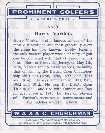 Harry Vardon Golf Churchman Prominent Golfers Cigarette Card