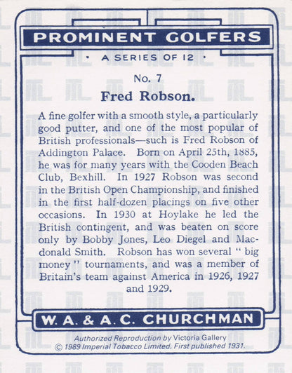 Fred Robson Golf Churchman Prominent Golfers Cigarette Card
