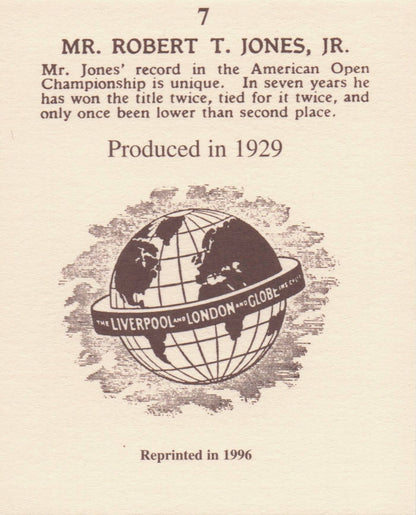 Robert T Jones Jr Golf Rare Globe Insurance Photo Trade Card