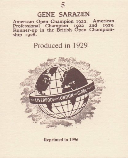 Gene Sarazan Golf Rare Globe Insurance Photo Trade Card