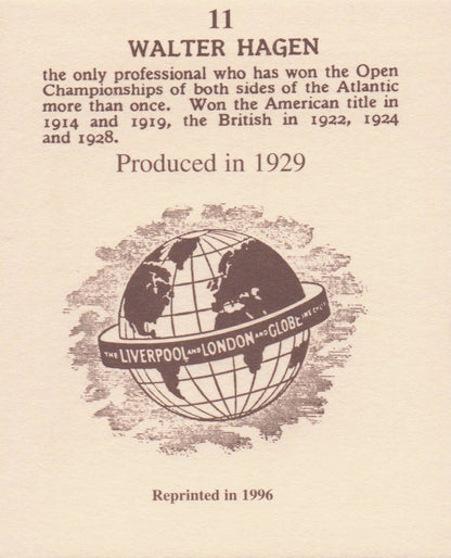 Walter Hagen Golf Rare Globe Insurance Photo Trade Card