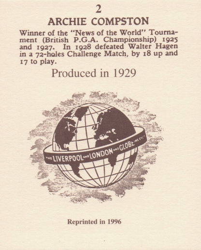 Archie Compston Golf Rare Globe Insurance Photo Trade Card