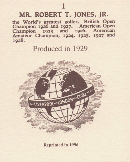 Robert T Jones Jr. Golf Rare Globe Insurance Photo Trade Card