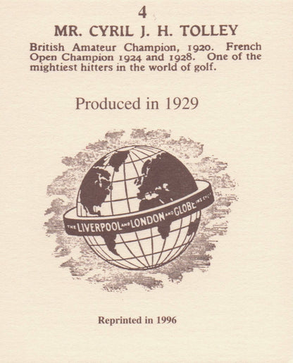 Cyril Tolley Golf Rare Globe Insurance Photo Trade Card