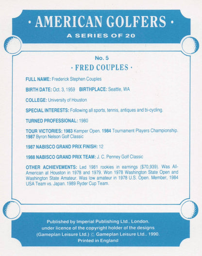 Fred Couples American Golfer Imperial USA Golf Art Painting Trade Card