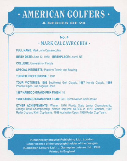 Mark Calcavecchia Golfer Imperial USA Golf Art Painting Trade Card