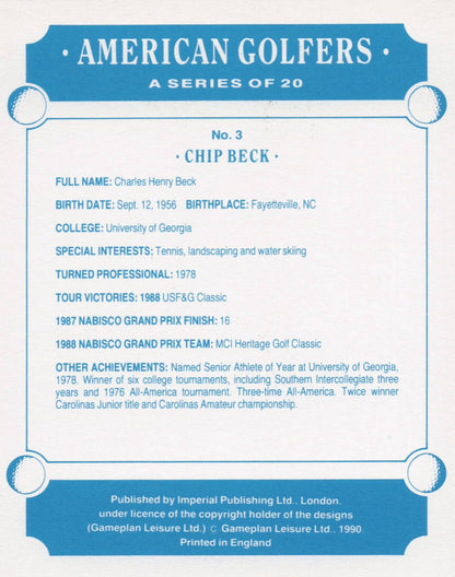 Chip Beck American Golfer Imperial USA Golf Art Painting Trade Card