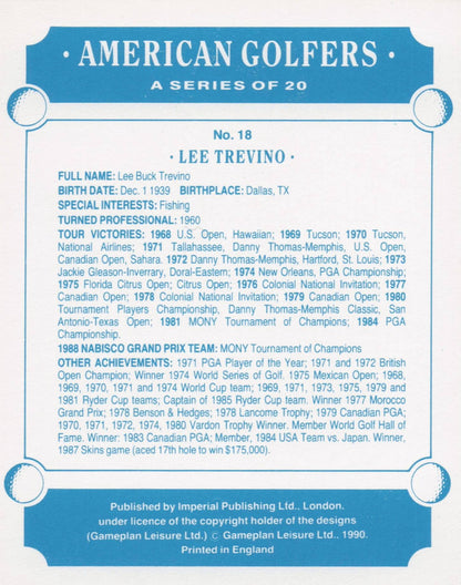Lee Travino American Golfer Imperial USA Golf Art Painting Trade Card