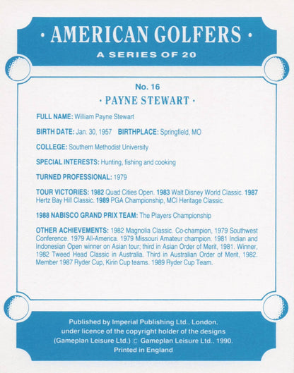 Payne Stewart American Golfer Imperial USA Golf Art Painting Trade Card