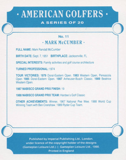 Mark McCumber American Golfer Imperial USA Golf Art Painting Trade Card