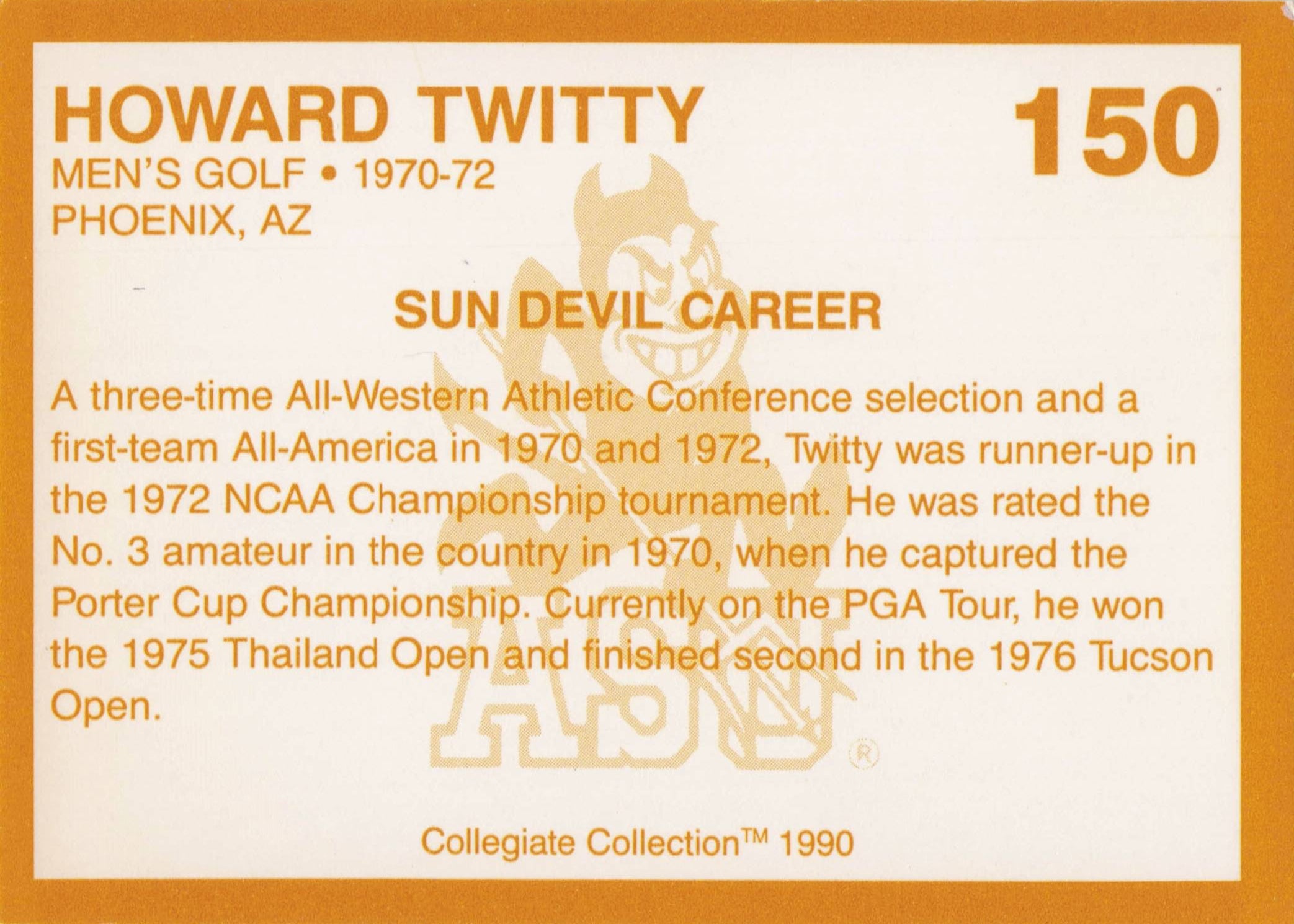 Howard Twitty Arizona State Collegiate Collection Rare Golf Trade Card