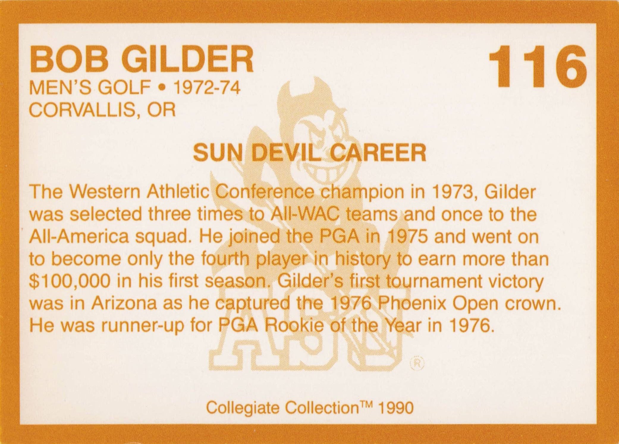 Bob Gilder Arizona State Collegiate Collection Rare Golf Trade Card
