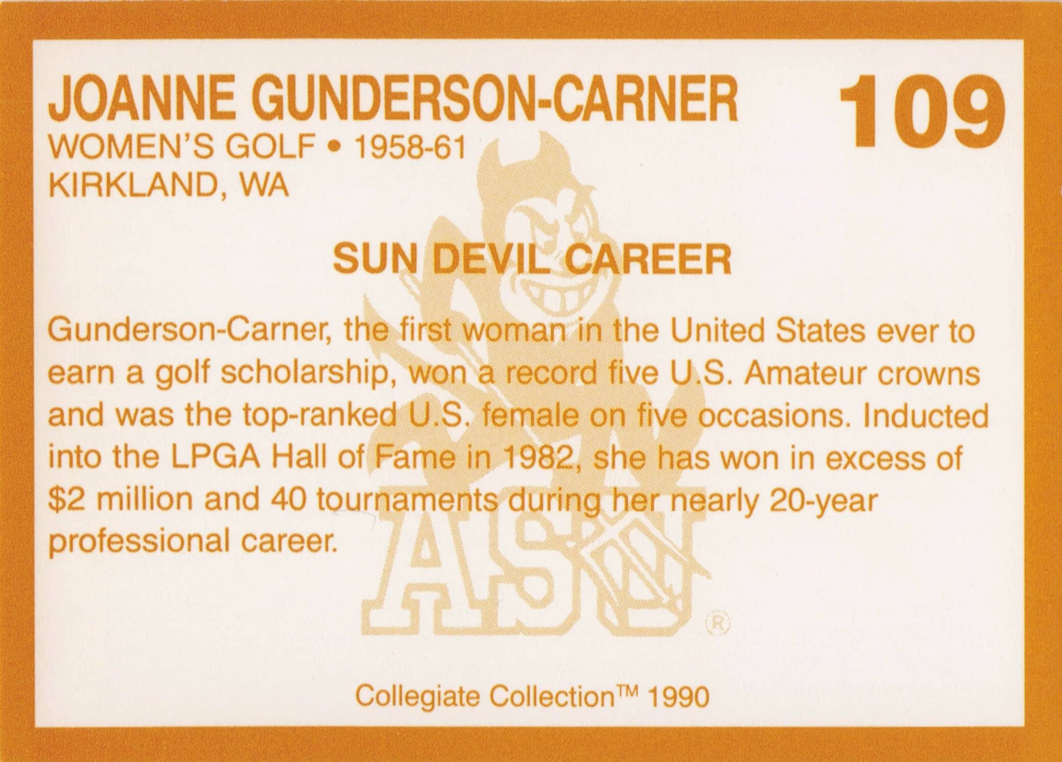 Joanne Gunderson Carner Arizona State Collegiate Rare Golf Trade Card