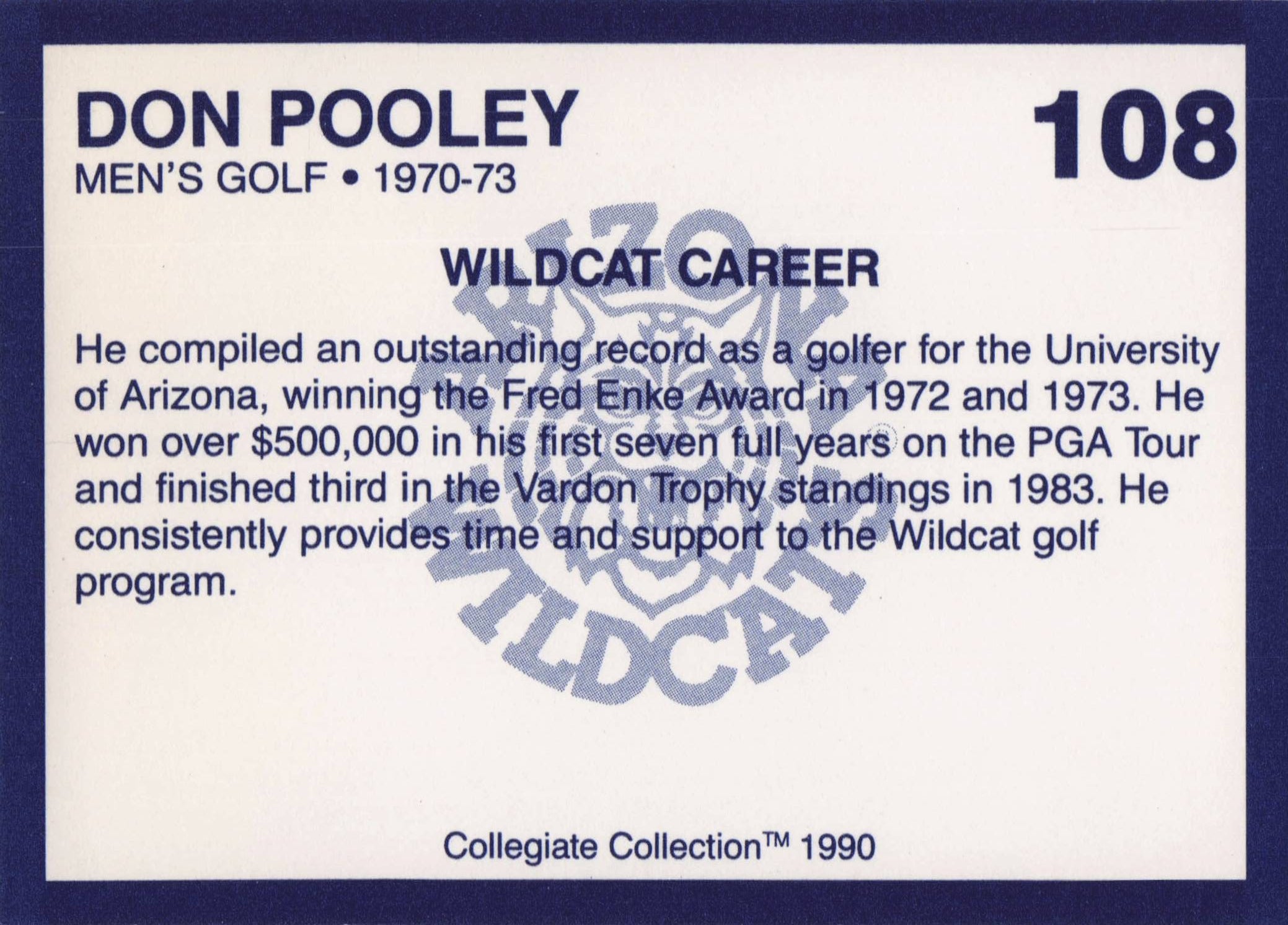 Don Pooley Arizona State Collegiate Collection Rare Golf Trade Card