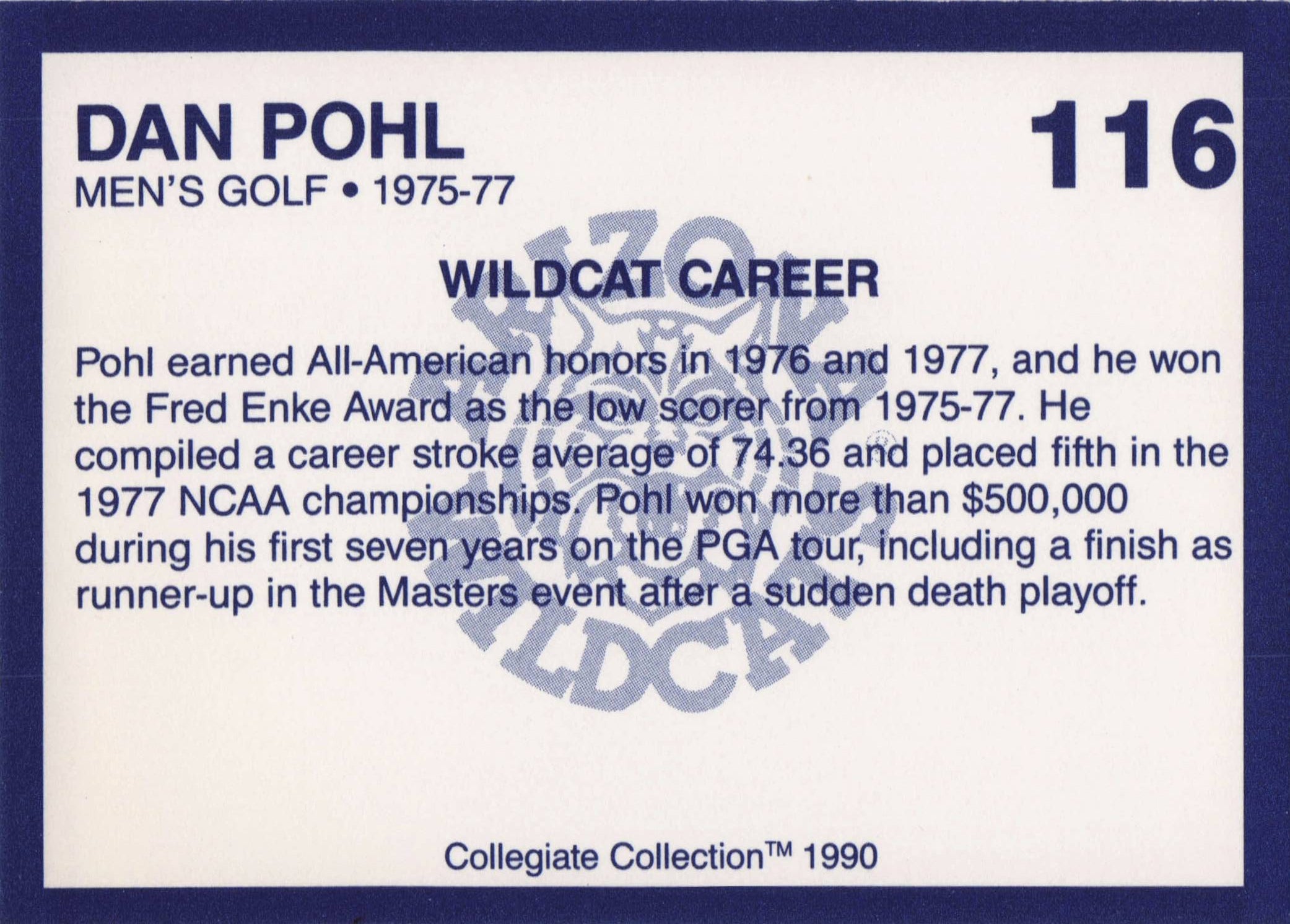 Dan Pohol Arizona State Collegiate Collection Rare Golf Trade Card