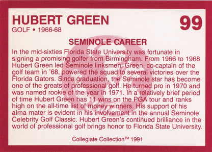 Hubert Green Florida State Collegiate Collection Rare Golf Trade Card