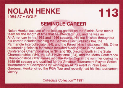 Nolan Henke Florida State Collegiate Collection Rare Golf Trade Card