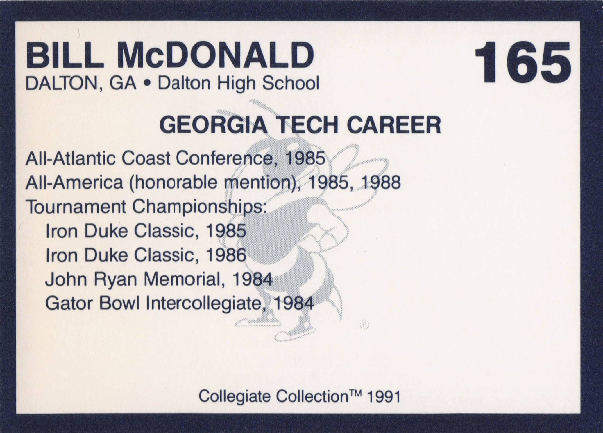 Bill McDonald Georgia Tech Collegiate Collection Rare Golf Trade Card