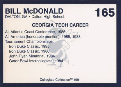 Bill McDonald Georgia Tech Collegiate Collection Rare Golf Trade Card