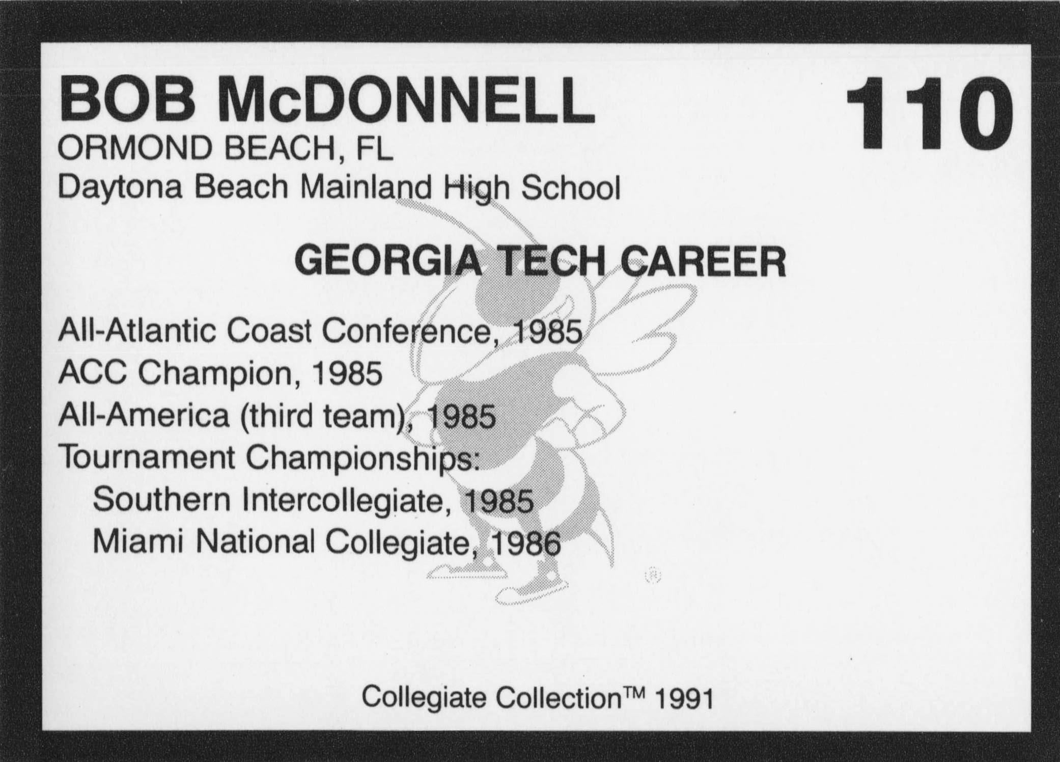 Bob McDonnell Georgia Tech Collegiate Collection Rare Golf Trade Card