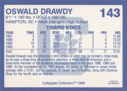 Oswald Drawdy Clemson Collegiate Collection Rare Golf Trade Card