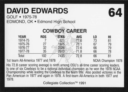 David Edwards Oklahoma State Collegiate Collection Rare Golf Trade Card