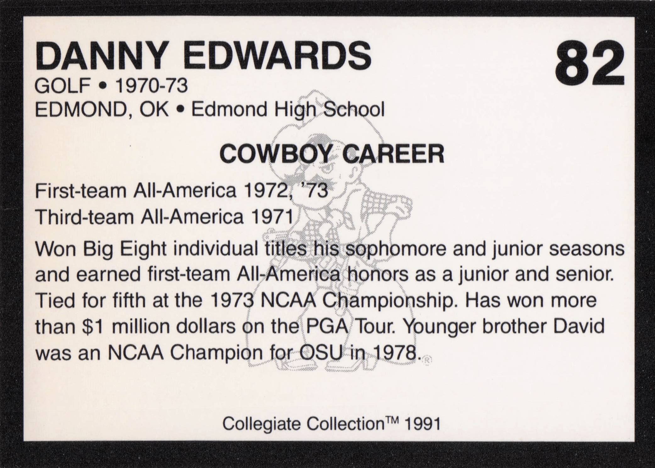 Danny Edwards Oklahoma State Collegiate Collection Rare Golf Trade Card