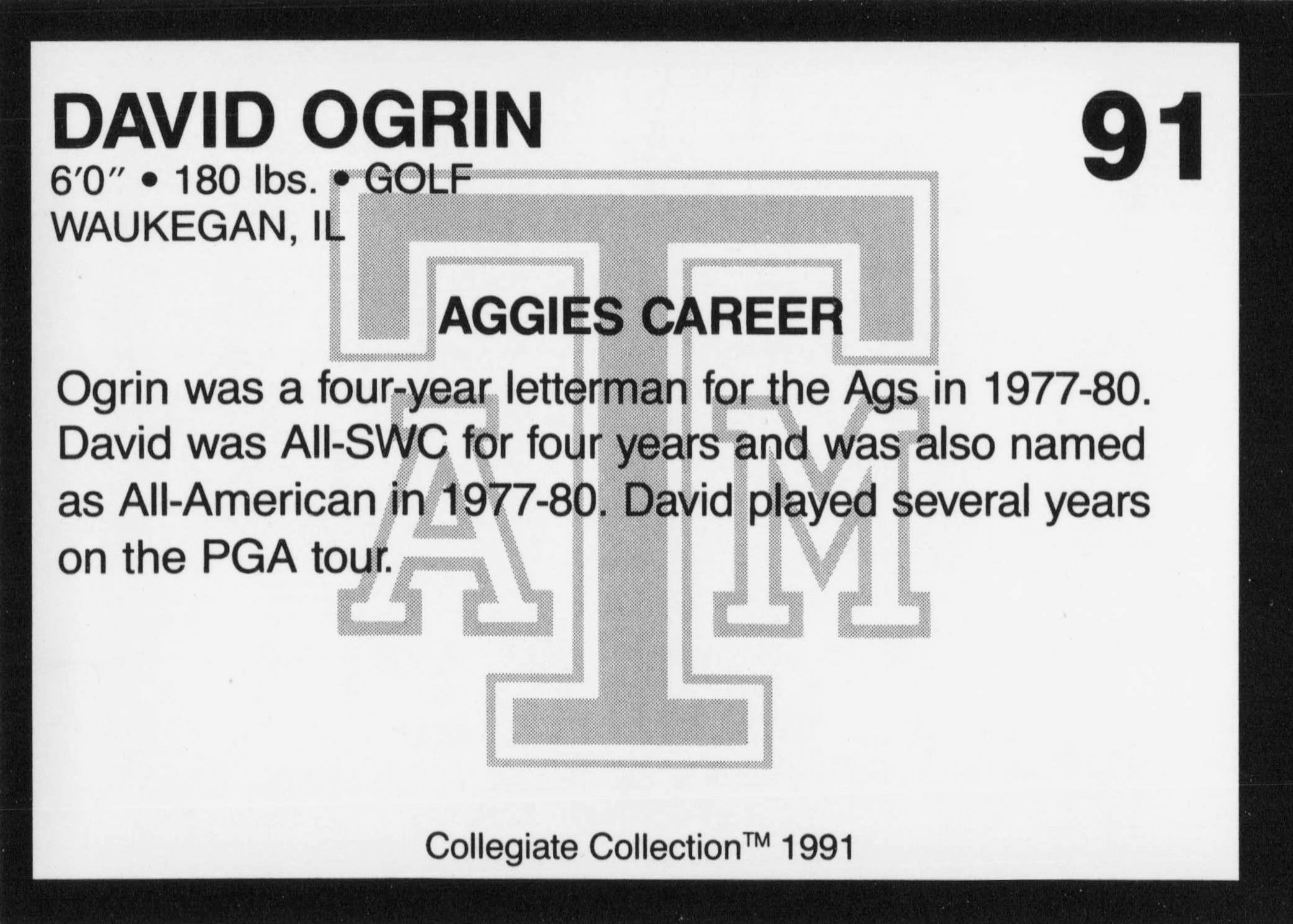 David Ogrin Texas A&M Collegiate Collection Rare Golf Trade Card
