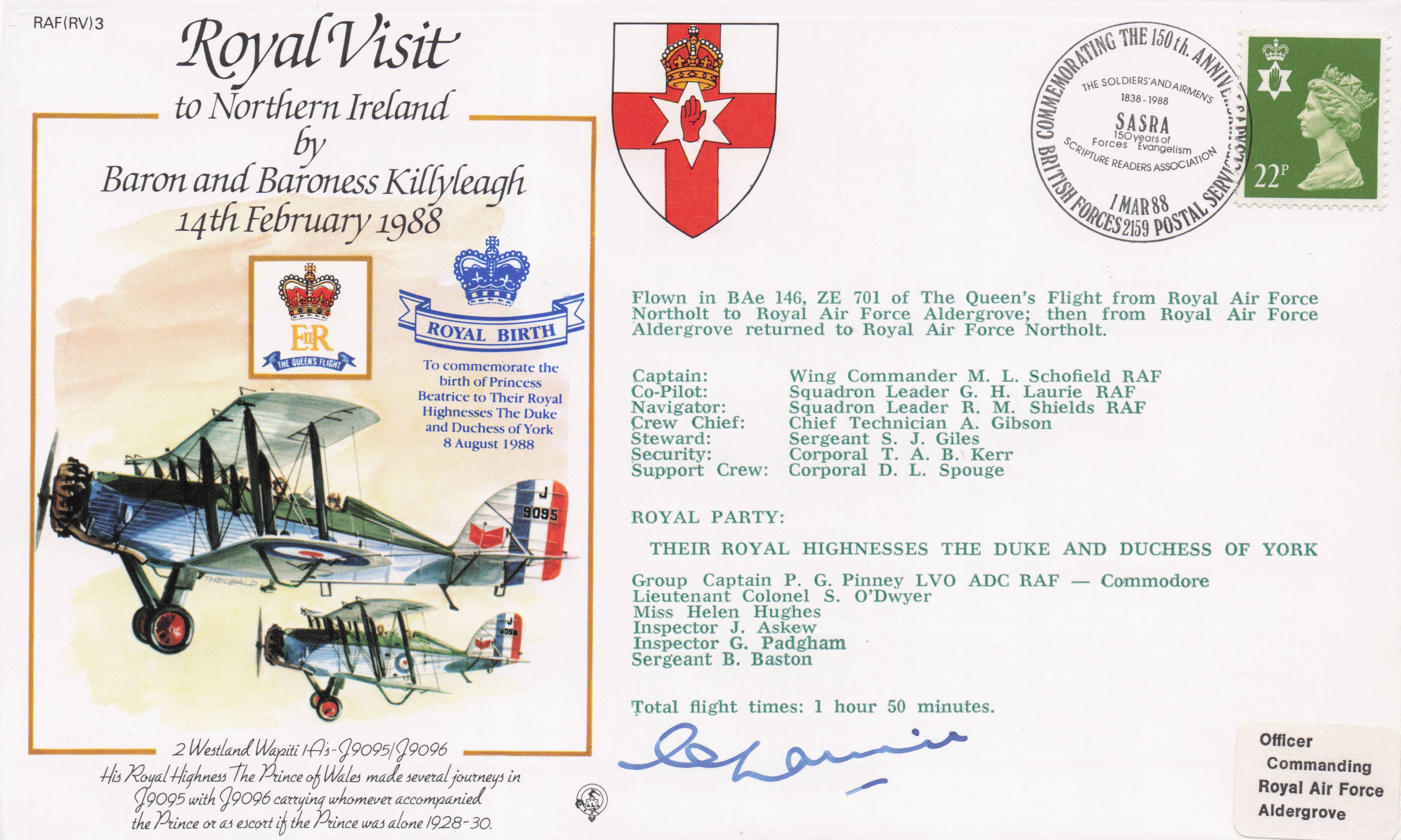 Baron Killyleagh Northern Ireland Royal Visit 1988 Hand Signed FDC