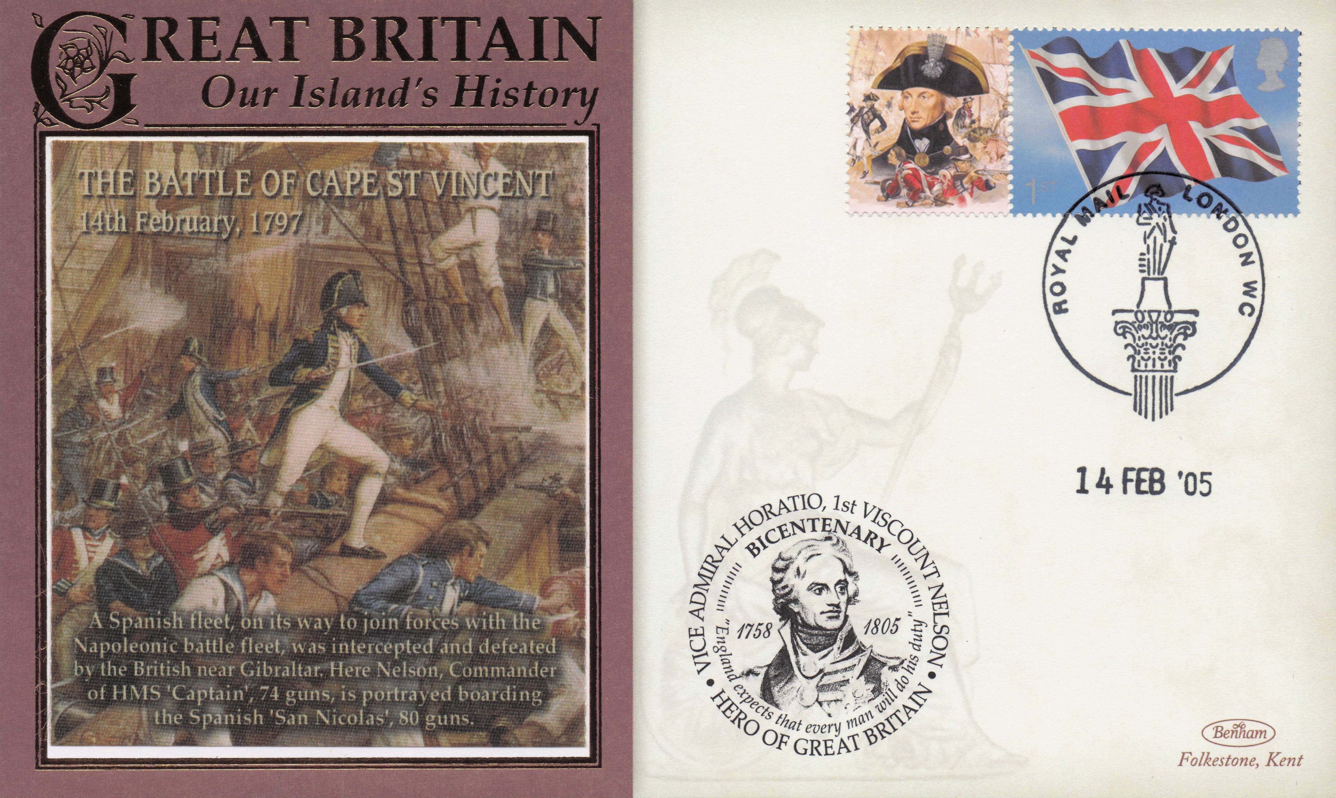 Horatio Nelson Battle Of St Vincent Our Island's History Benham Rare FDC