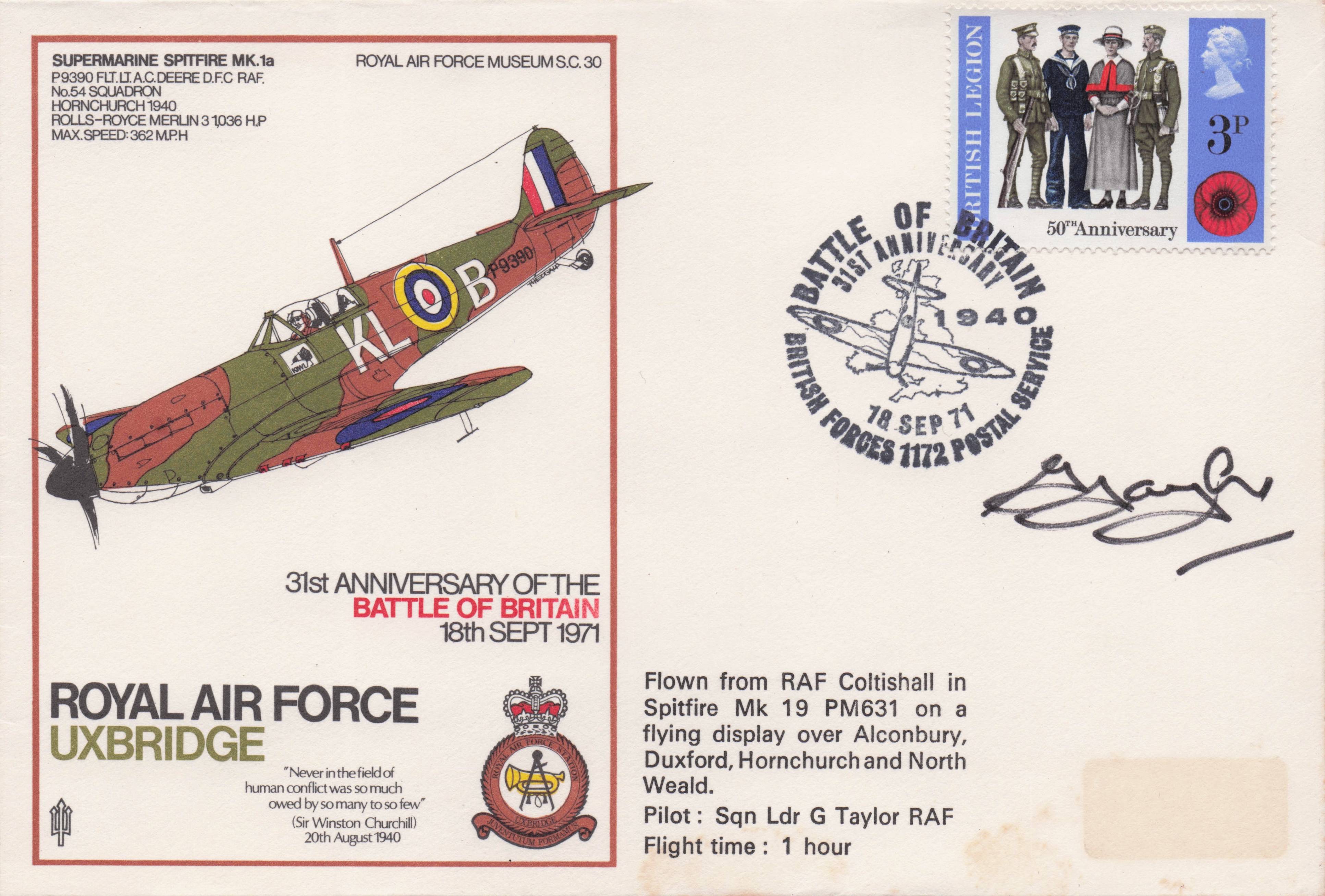RAF Uxbridge Battle Of Britain WW2 Anniversary Military Hand Signed FDC