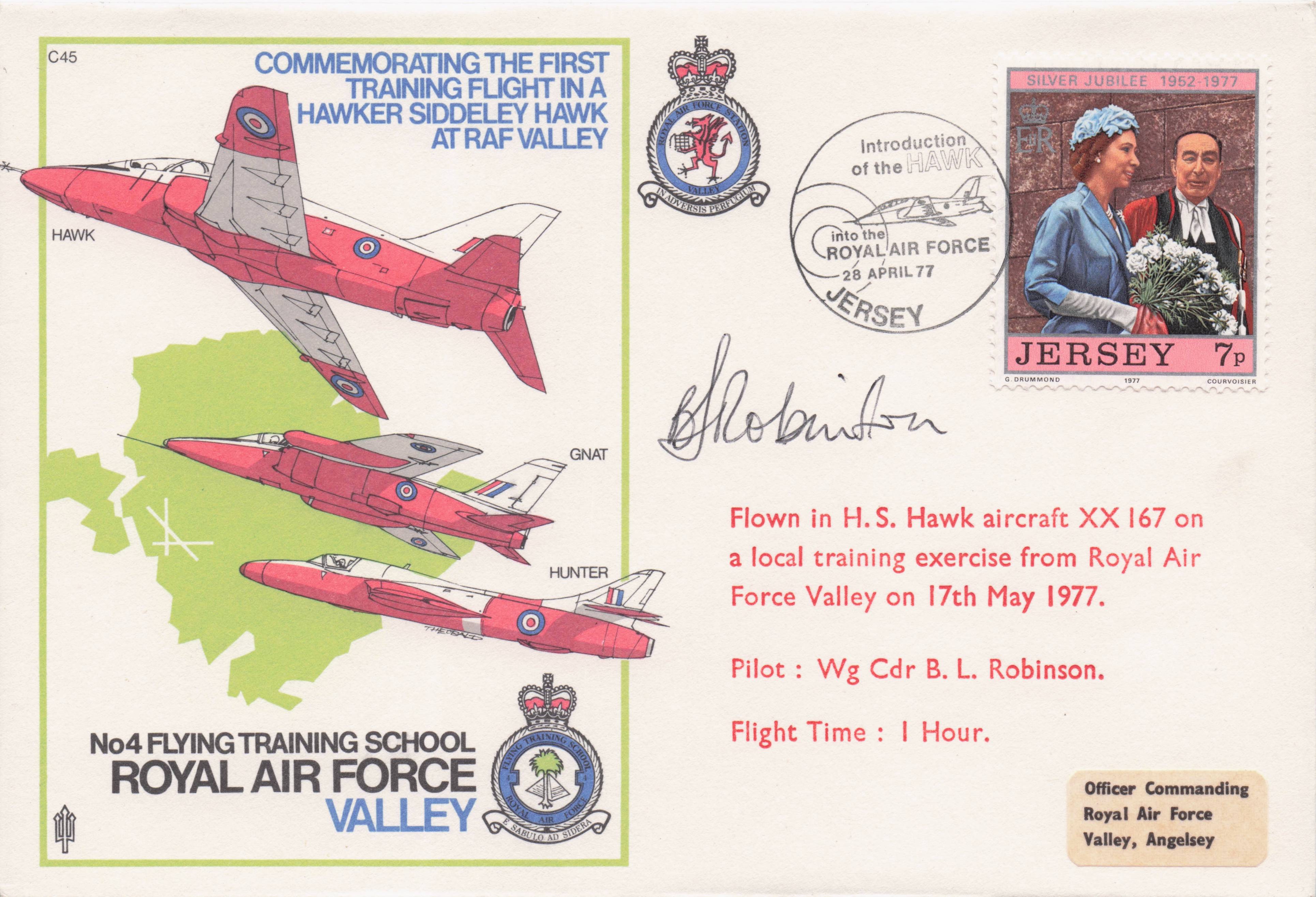 RAF Valley Siddeley Hawk Aircraft First Training Flight Hand Signed FDC