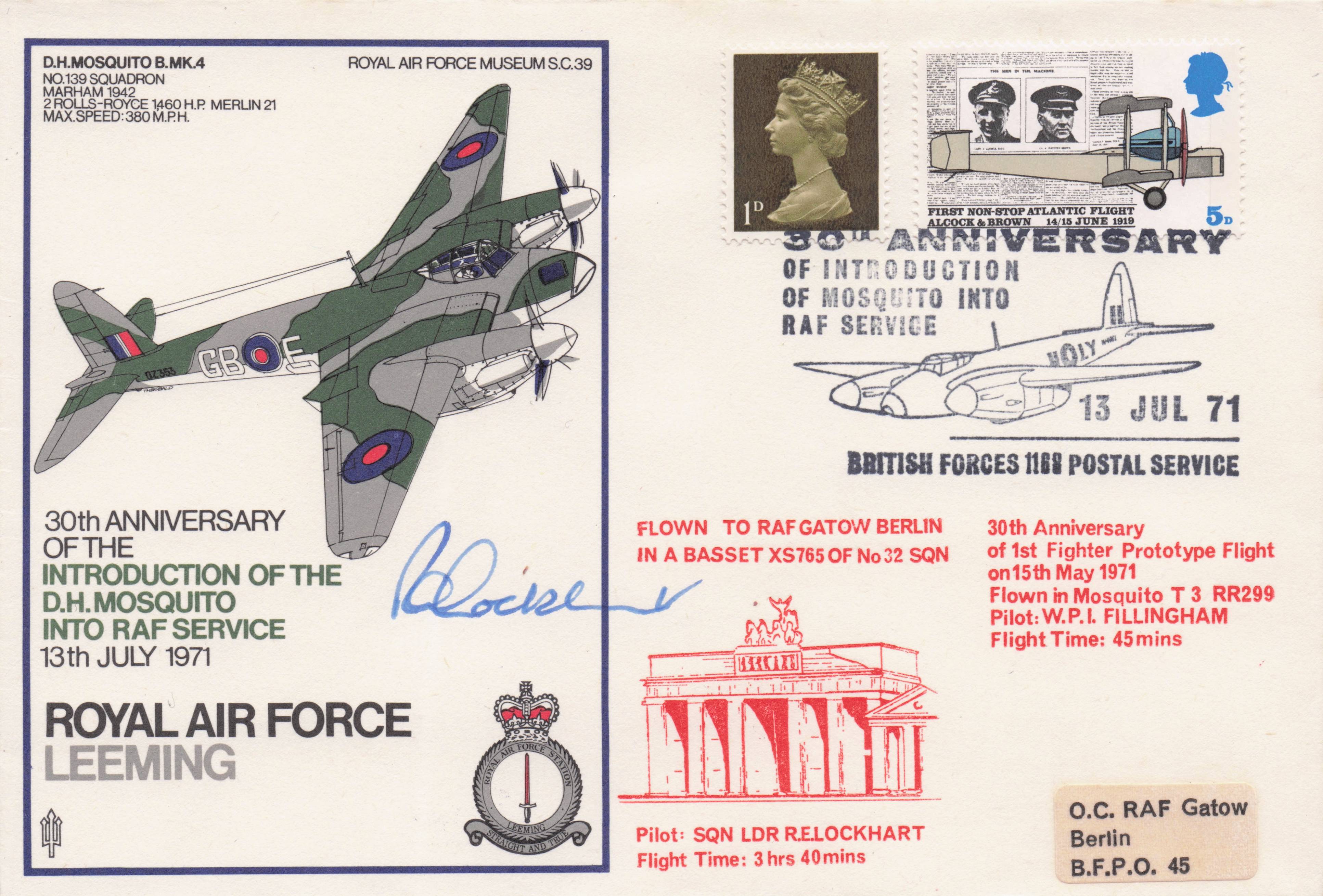 DH Mosquito Military Aircraft RAF Launch 1971 Anniversary Hand Signed FDC