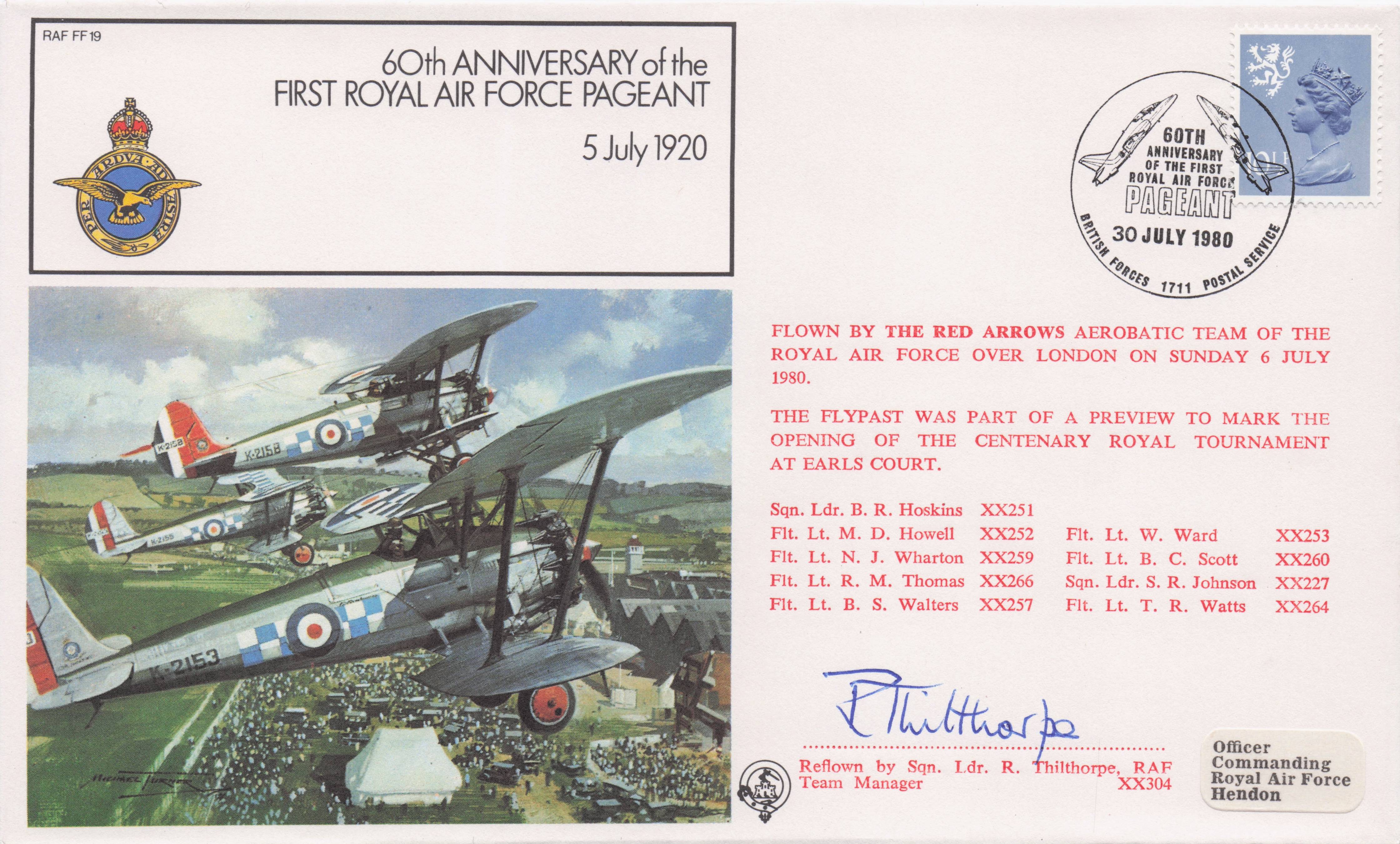60th Anniversary First RAF 1920 Pageant Military Hand Signed FDC
