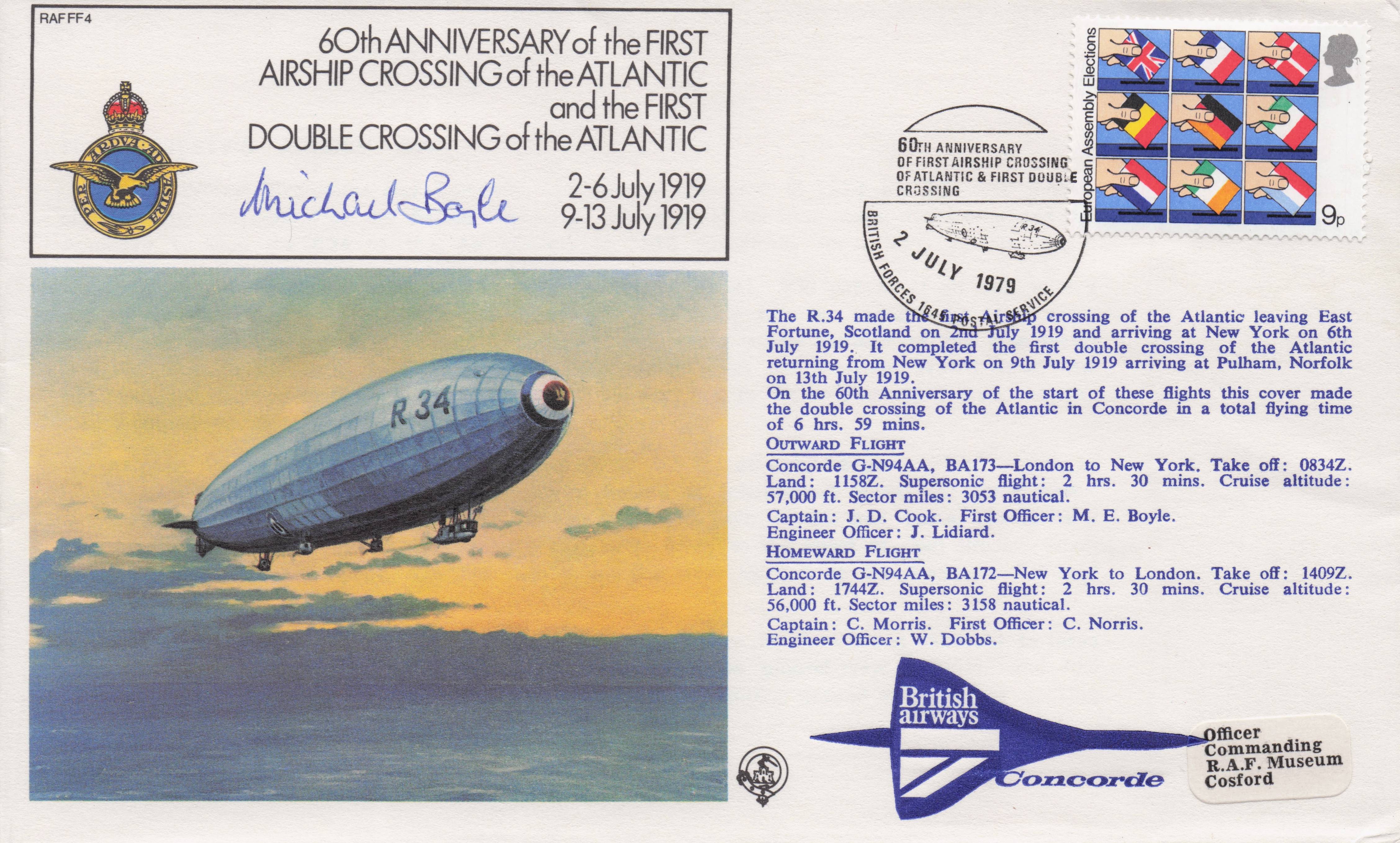 First Airship Atlantic Crossing Anniversary Military Hand Signed FDC