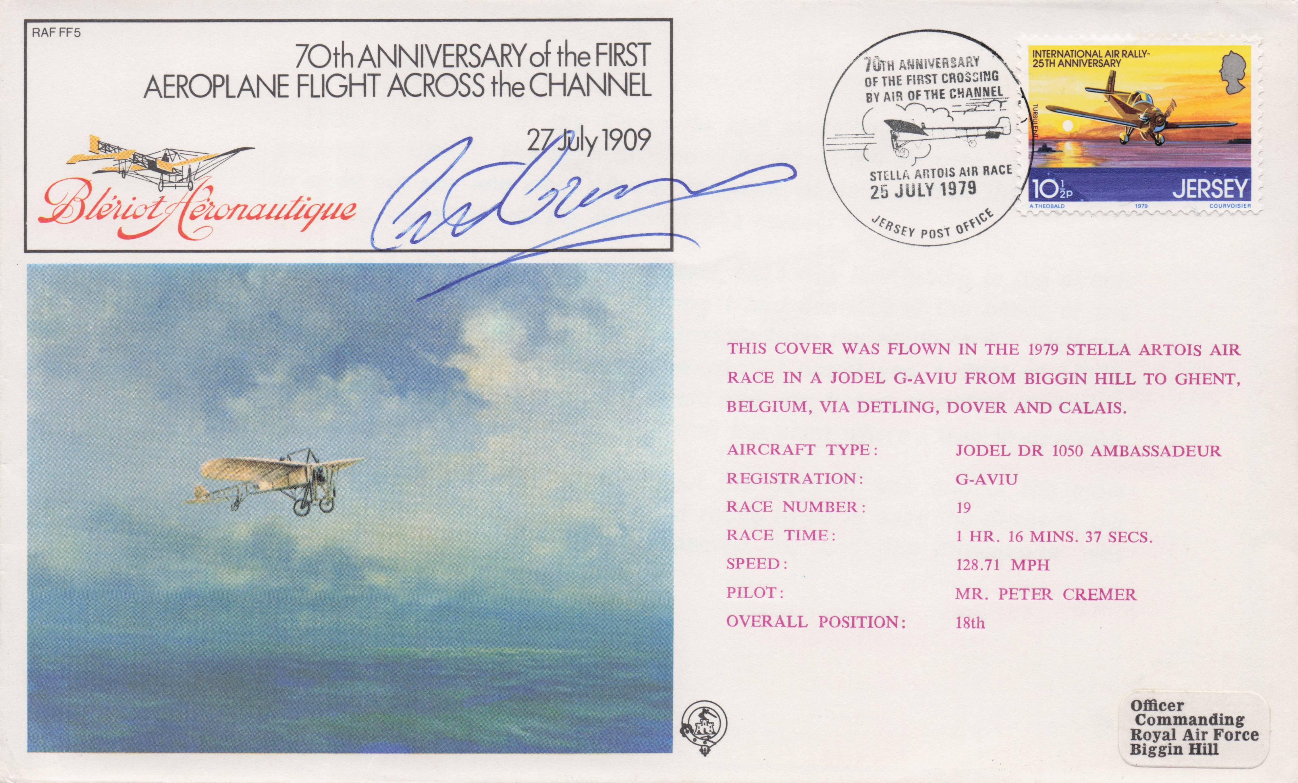 First 1909 Aeroplane Channel Flight 70th Anniversary Hand Signed FDC