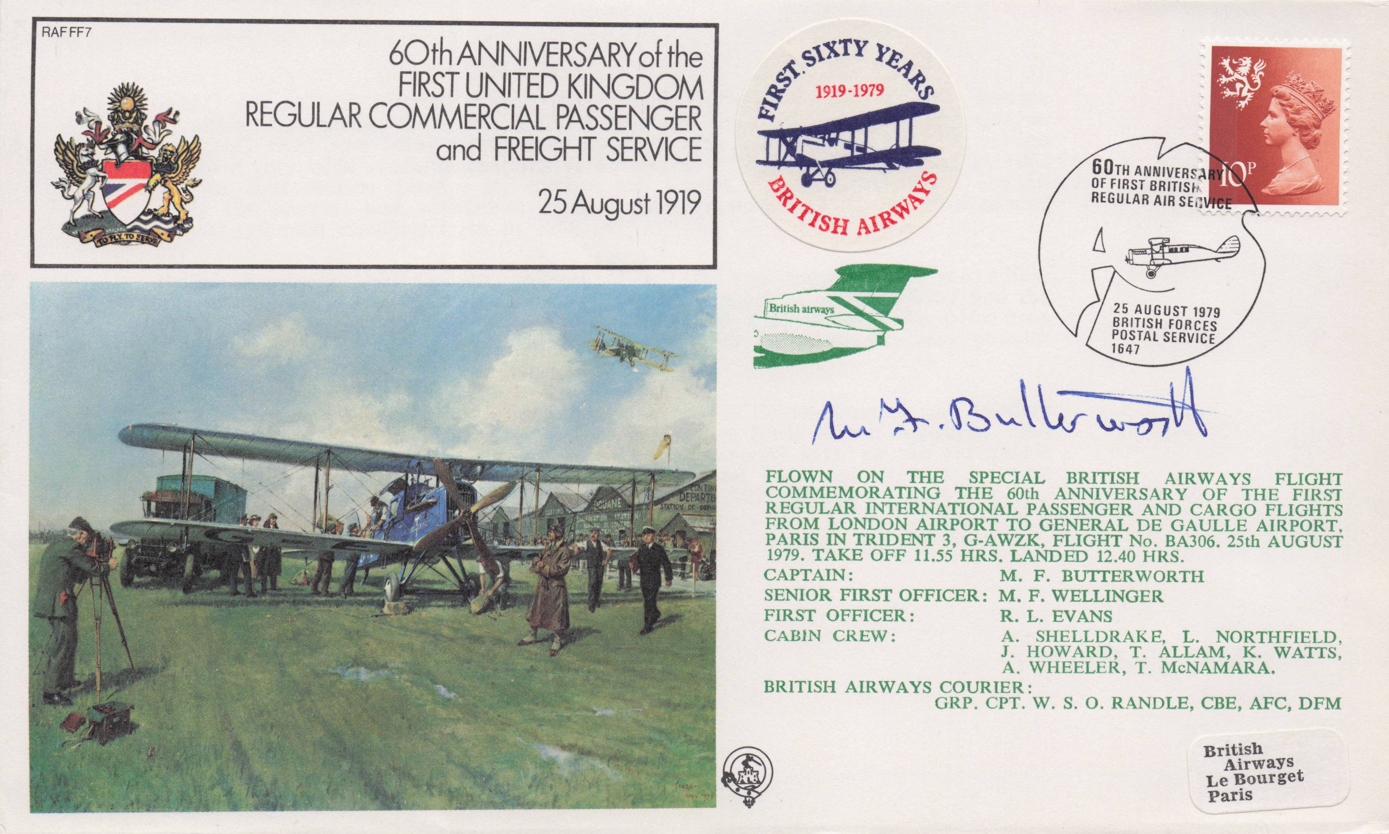 First UK Commercial Passenger Freight Aircraft Service Hand Signed FDC