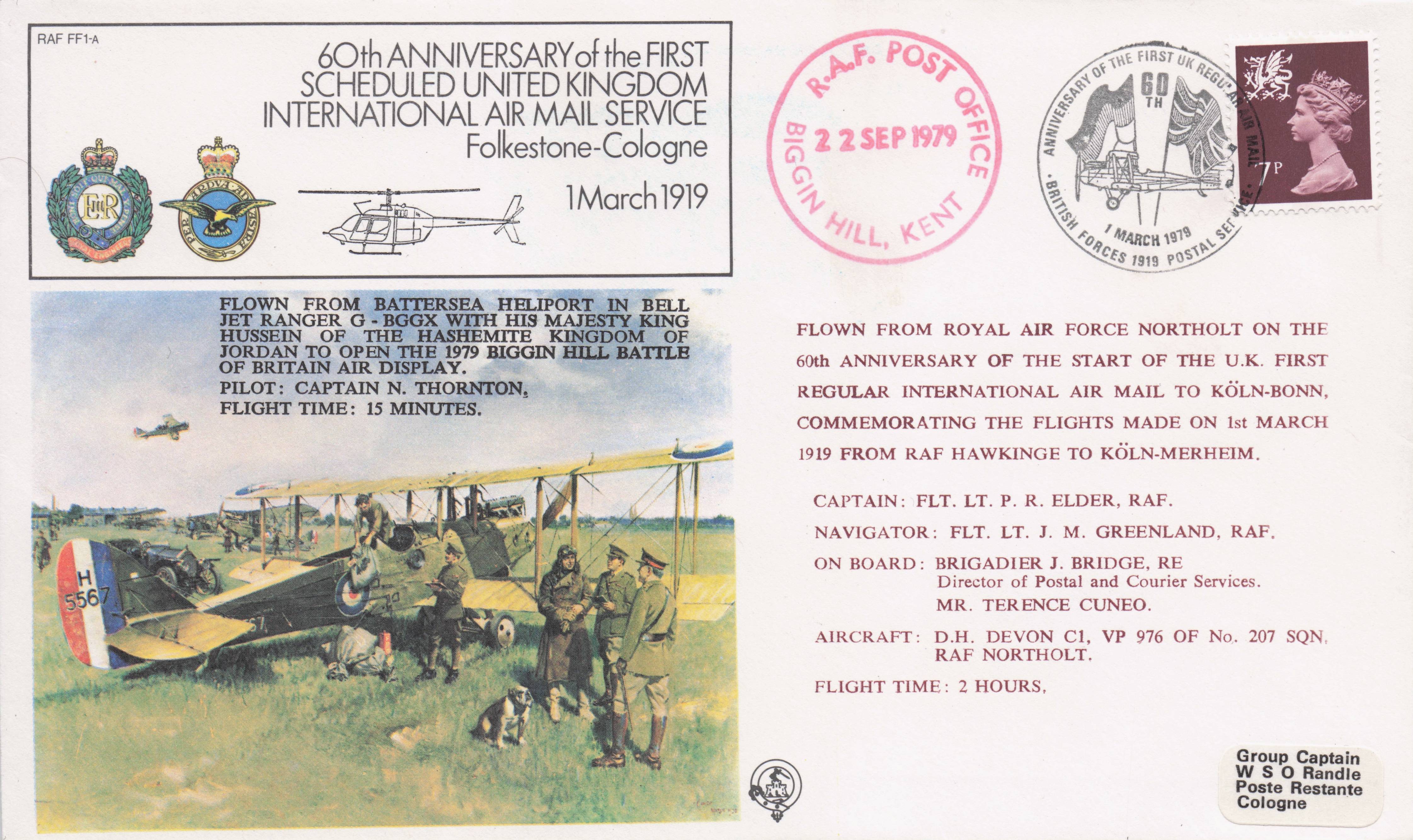 60th Anniversary of First Scheduled Hendon Museum 1919 Biggin Hill FDC