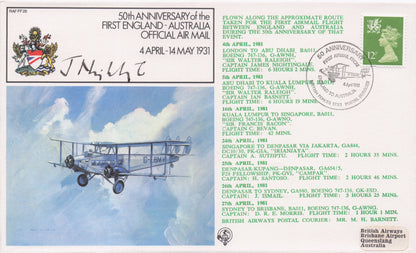 First England to Australia Official Air Mail Flight Anniversary Hand Signed FDC