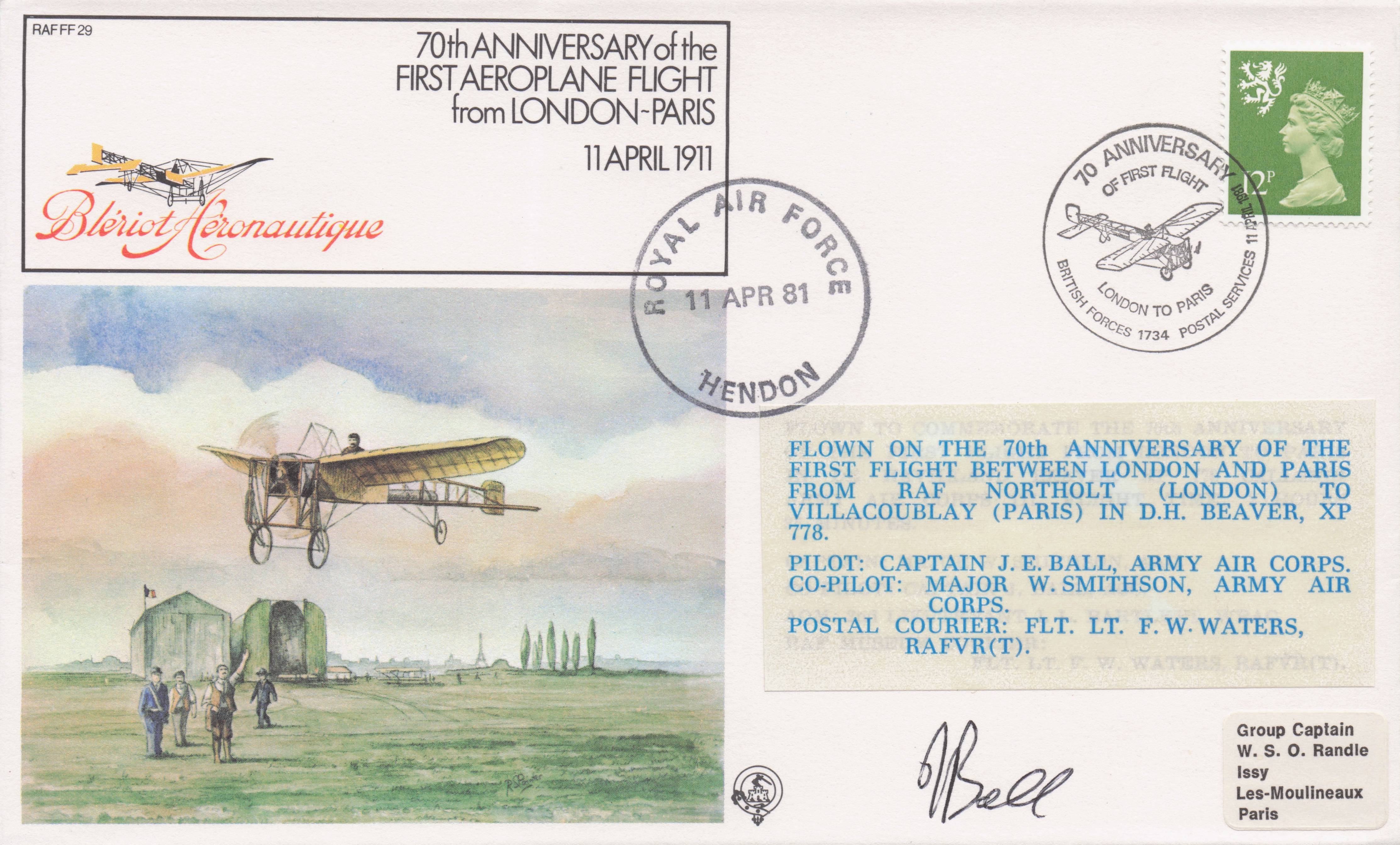 First 1909 Aeroplane London To Paris Flight 70th Anniversary Hand Signed FDC