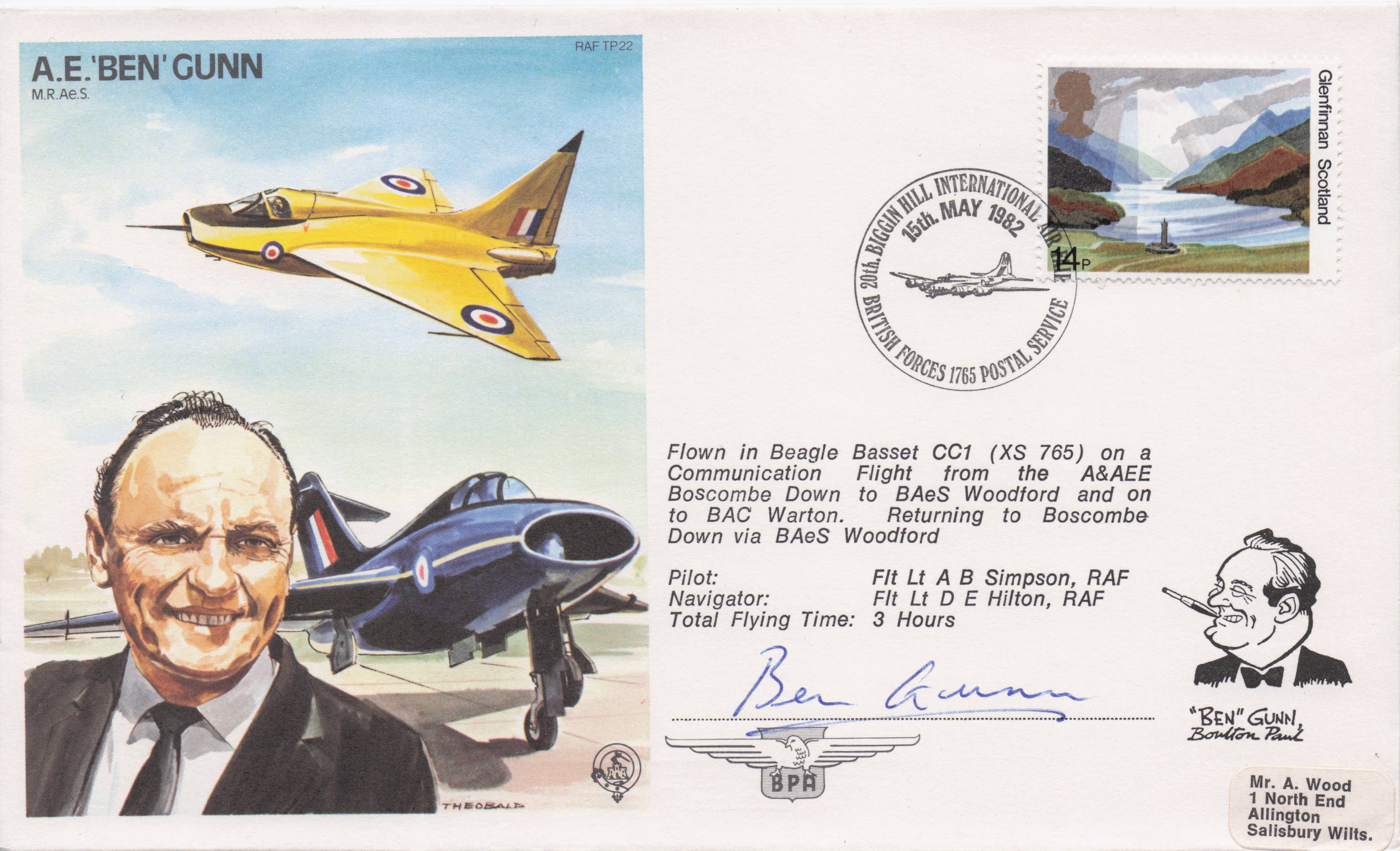 A.E. Ben Gunn RAF War WW2 Veteran Biggin Hill Hand Signed Military FDC