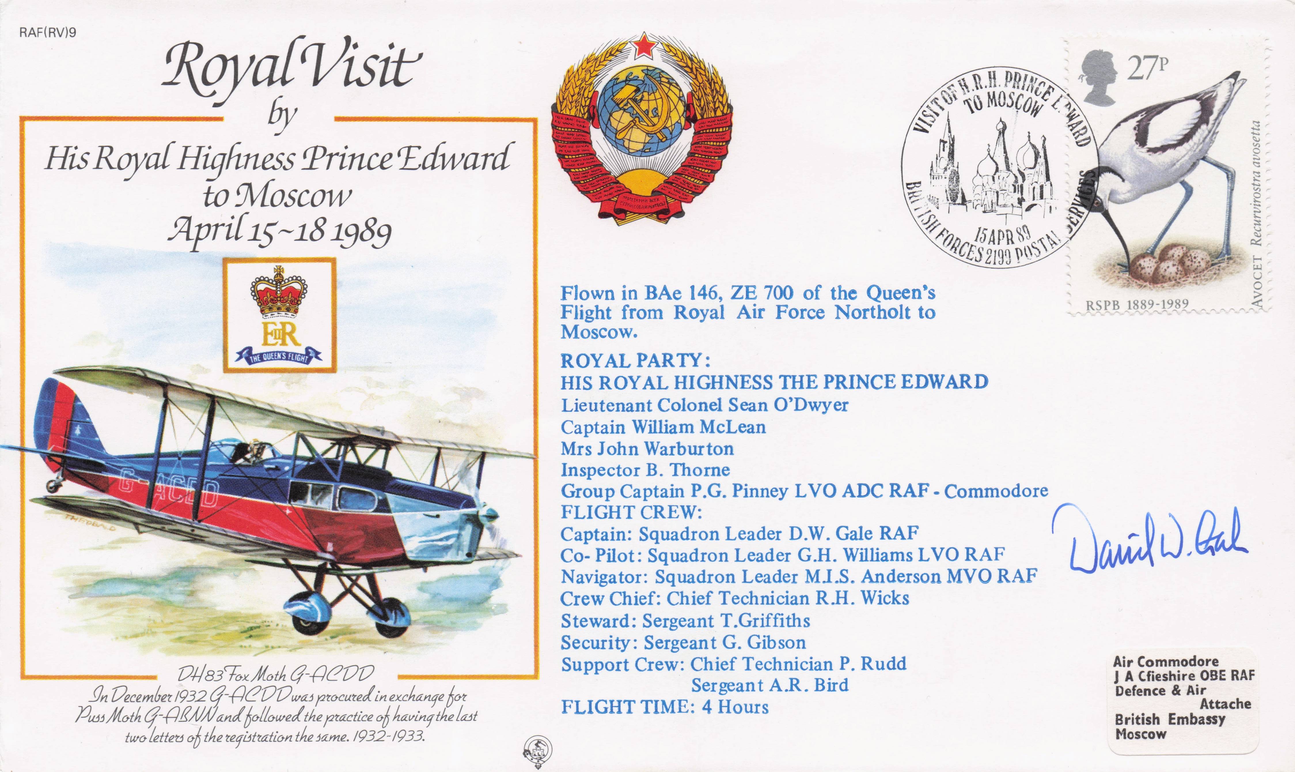 Prince Edward Royal Visit To Moscow Russia Hand Signed FDC