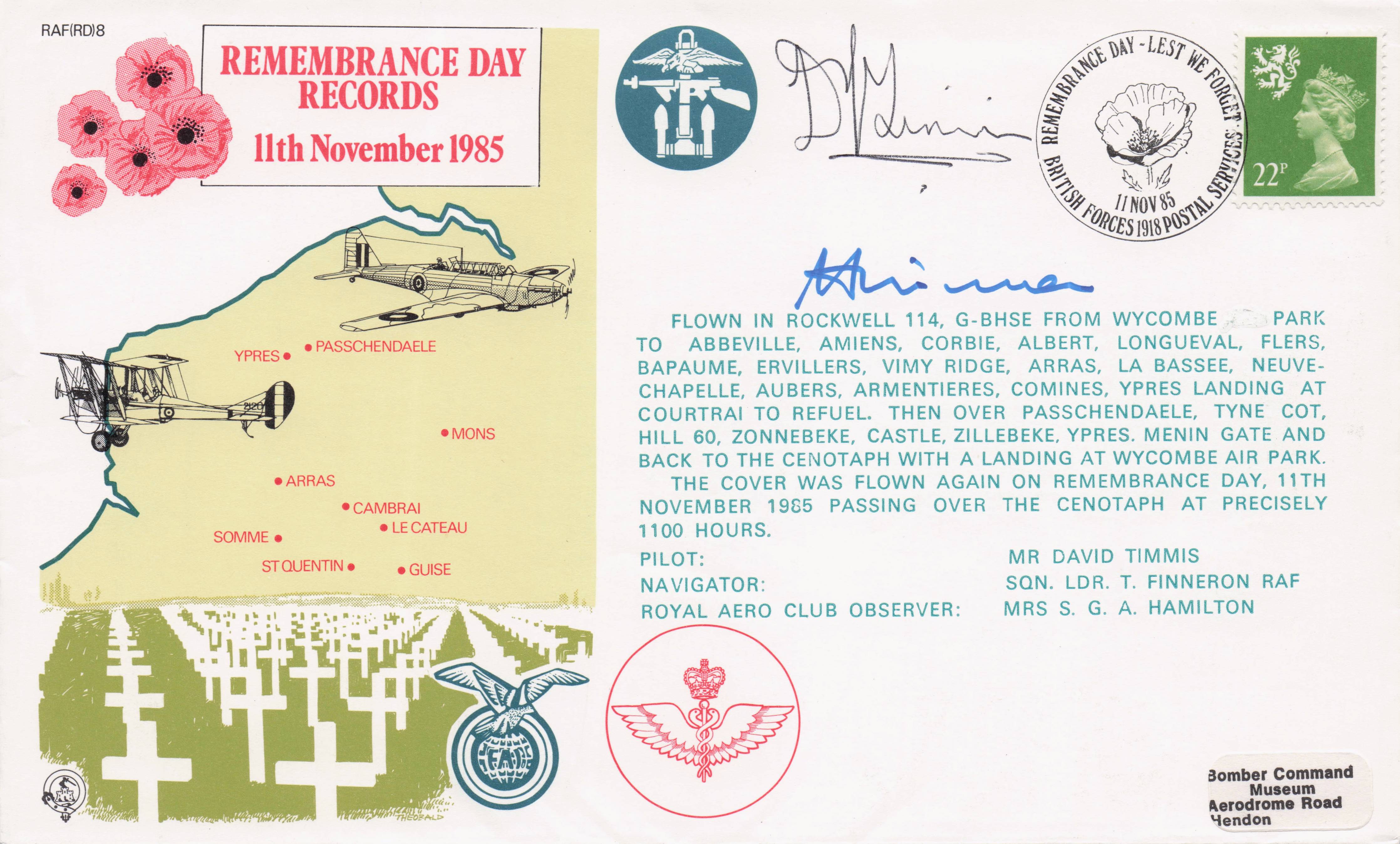 Remembrance Day Records Ypres Map War Poppy Military MULTI Hand Signed FDC