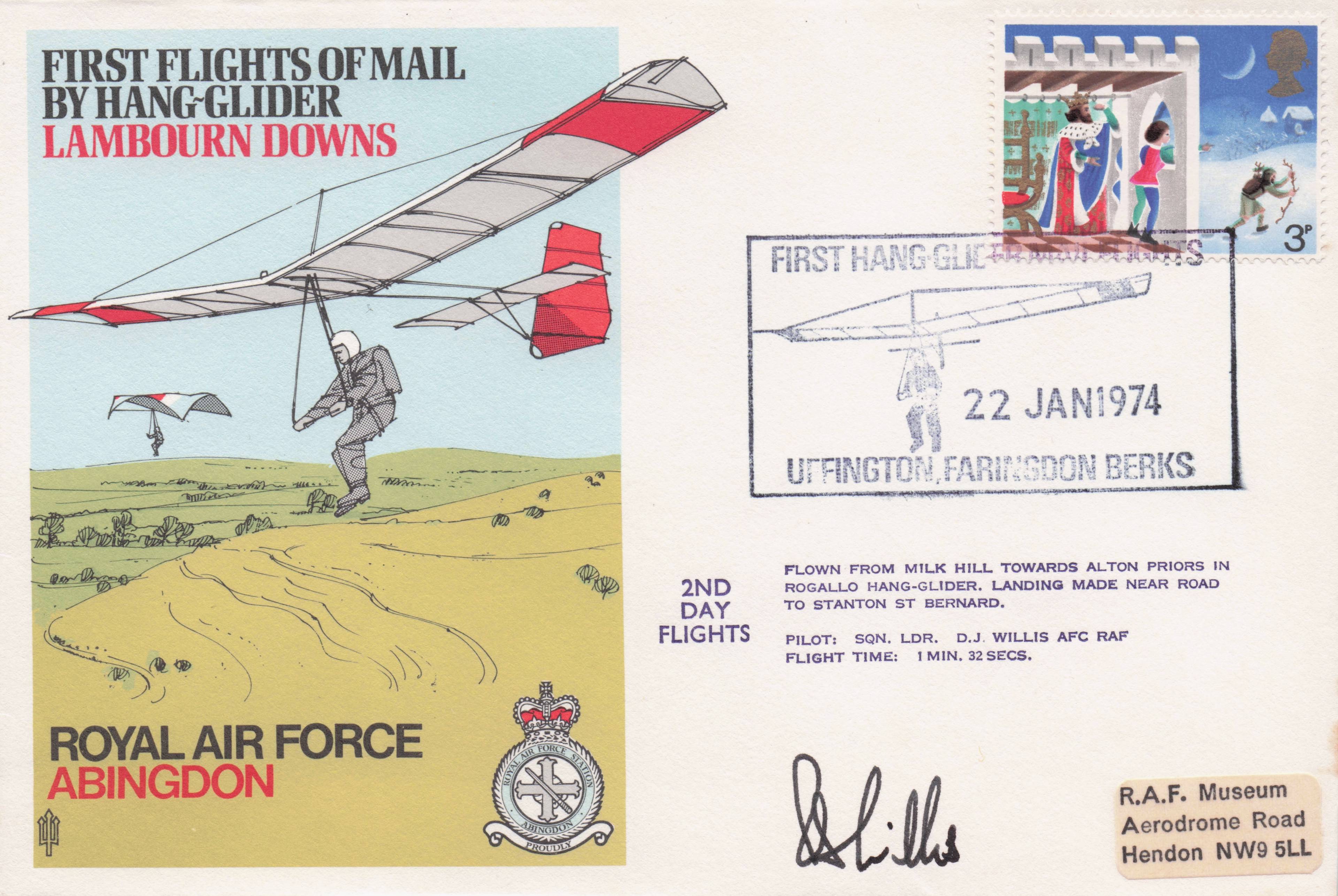 First Hang Glider Royal Postal Mail Flights RAF Abingdon Berkshire Hand Signed FDC